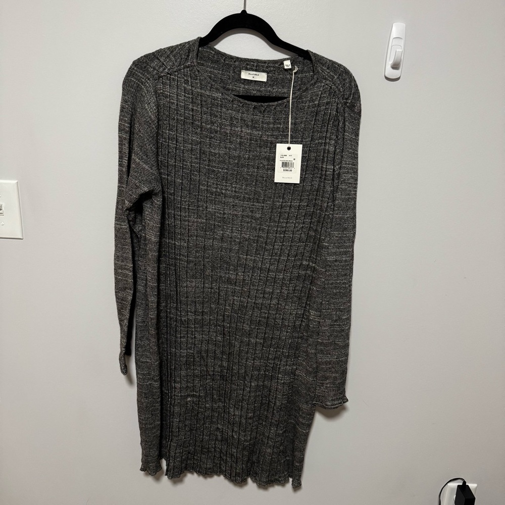 NWT Billy Reid pleated rib‎ dress long sleeve gray Medium